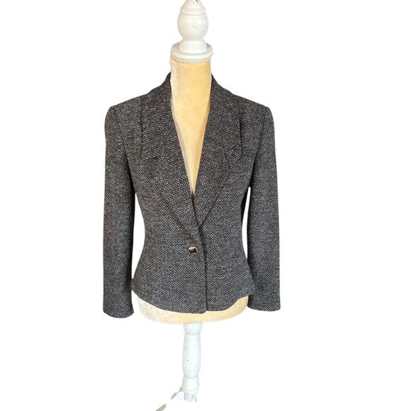 St. John Black White Knit Blazer Jacket Size 6 Marie Gray Single Button - Picture 7 of 11
